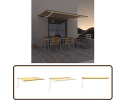 vidaXL Luifel met LED - 500x350 cm - Geel en Wit Uitzkuiifbare Luifel - Zonnescherm - Buitenuitvoering - Veranda Scherm - Terrasoverkapping