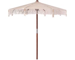 vidaXL - Macramé - Parasol - Crème - 252,5 - x - 252,5 - x - 260 - cm - Katoen - en - Teakhout