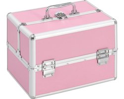 vidaXL - Make-up - koffer - 22x30x21 - cm - aluminium - roze