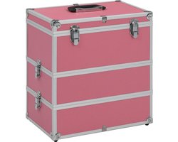 vidaXL - Make-up - koffer - 37x24x40 - cm - aluminium - roze
