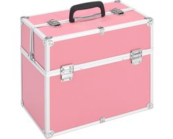 vidaXL - Make-up - koffer - 38x23x34 - cm - aluminium - roze