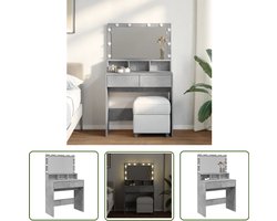 vidaXL Make-up Tafel - Kaptafel - Kaptafel met LED 80x41x134,5 cm betongrijs - Dressingtafel - Houten Kaptafel - Grijze Kaptafel