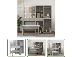 vidaXL Make-up Tafel - Kaptafel - Kaptafelset met LED's bewerkt hout betongrijs - Dressing Table - Led Verlichting - Houten Kaptafel