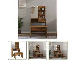 vidaXL Make-up Tafel - Kaptafel - Kaptafelset met LED's bewerkt hout gerookt eiken - Dressing Table - Led Verlichting - Bruine Kaptafel