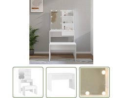 vidaXL Make-up Tafel - Kaptafel - Kaptafelset met LED's bewerkt hout wit - Dressing Table - Led Kaptafel - Houten Kaptafel