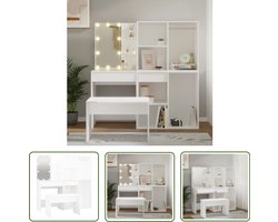 vidaXL Make-up Tafel - Kaptafel - Kaptafelset met LED's bewerkt hout wit - Dressing Table - Witte Kaptafel - Houten Kaptafel