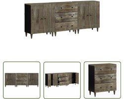 vidaXL Mango Houten Dressoir - Dressoir - 3-delige Dressoirs 60x33,5x75 cm massief mango lichtgrijs - Vintage Dressoir - Opberg Dresser - Salontafel
