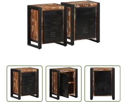 vidaXL Mango Wood - Nachtkastjes - Nachtkastjes 2 st massief ruw mangohout meerkleurig - Houten Nachtstand - Slaapkamermeubilair - Vintage Stijl