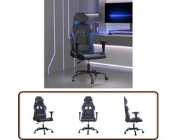 vidaXL Massage Gamestoel - Kunstleer - Zwart/Blauw Gamestoel - Gamingstoel - Ergonomische Stoel - Massagestoel - Bureaustoel