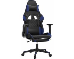 vidaXL - Massage - gamestoel - met - voetensteun - kunstleer - zwart - en - blauw