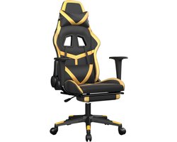 vidaXL - Massage - gamestoel - met - voetensteun - kunstleer - zwart - & - goudkleurig