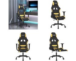 vidaXL Massage gamestoel met voetensteun stof zwart en geel - Gamingstoel - Gamingstoelen - Televisiestoel - Racingstoel