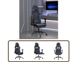 vidaXL Massage gamestoel - Voetensteun - Zwart/Blauw Gamestoel - Gamingstoel - Ergonomische Stoel - Massage Functie - Verstelbaar