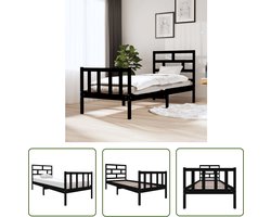 vidaXL Massief Grenenhout - Houten Bedframe - Bedframe massief grenenhout zwart 75x190 cm - Zwarte Bedpost - Modern Design - Tweepersoons Bed