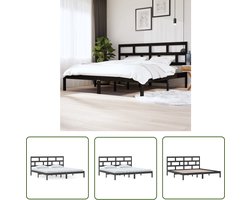 vidaXL Massief Hout Bed - Houten Bed Frame - Bedframe massief grenenhout zwart 200x200 cm - Modern Bed - Design Bed - Black Bed
