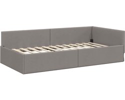 vidaXL - met - hoofdeinde - Taupe - 90 - x - 200 - cm - Stof - en - Engineered - Hout
