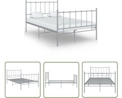 vidaXL Metal Bed - Metal Frame - Bedframe metaal grijs 120x200 cm - Grijze Bed - Tweepersoons Bed - Boxspring Frame