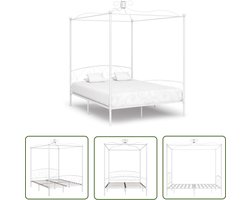 vidaXL Metalen Bed Frame - Hemelbed - Hemelbedframe metaal wit 180x200 cm - Wit Bed - Tweepersoons Bed - Slaapcomfort