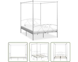 vidaXL Metalen Bed - Hemelbed - Hemelbedframe metaal wit 160x200 cm - Tweepersoonsbed - Wit Bed - Design Bed