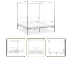 vidaXL Metalen Bed - Hemelbed - Hemelbedframe metaal wit 180x200 cm - Bedframe - Hoofdbord - Vintage Bed