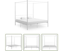 vidaXL Metalen Bed - Hemelbed - Hemelbedframe metaal wit 200x200 cm - Wit Bed - Tweepersoonsbed - Bed Frame
