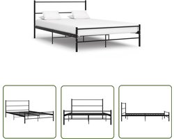 vidaXL Metalen Bedframe 160x200 cm - Zwart Metalen Bed Frame - Tweepersoons Bed - Zwarte Bed - Industrieel Bed - Hoofdbord Bed