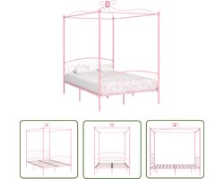 vidaXL Metalen Bedframe - Hemelbed - Hemelbedframe metaal roze 120x200 cm - Rozenkleurig Bed - Kinderbed - Tweepersoonsbed
