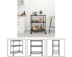 vidaXL Metalen Kast - Opbergkast - Opbergrek met wielen 3-laags 60x35x81 cm 150 kg zwart - Industrieel Design - Stapelbare Kast - Magazijnkast