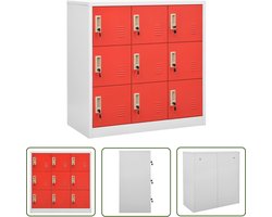 vidaXL Metalen Locker - Locker Kast - Lockerkast 90x45x92,5 cm staal lichtgrijs en rood - Opbergkast - School Locker - Kantoor Locker
