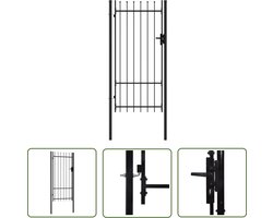 vidaXL Metalen Poort - Tuinpoort - Poort met puntige bovenkant enkel 1x2 m staal zwart - Stalen Poort - Zwarte Poort - Poort 1x2 Meter