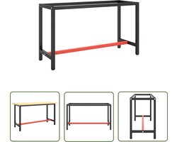 vidaXL Metalen Werkbankframe - Werkbankframe - Werkbankframe 140x50x79 cm metaal matzwart en matrood - Werkbank Onderstel - Werktafel - DIY