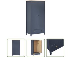 vidaXL Meubel - Kledingkast - Kledingkast Hill 2 deuren 89x50x170 cm massief grenenhout grijs - Grenoble Hout - Grijze Kleur - Honig Bruin