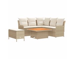 vidaXL - Meubelsets - met - kussen - 5 - pcs - Beige - en - Crème - PE - Riet