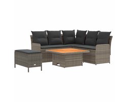 vidaXL - Meubelsets - met - kussen - 5 - pcs - Grijs - en - Donkergrijs - PE - Riet