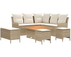 vidaXL - Meubelsets - met - kussen - 7 - pcs - Beige - en - Crème - PE - Riet
