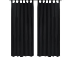 vidaXL - Micro-Satijnen - Gordijnen - met - Ringen - 140 - x - 175 - cm - 2 - stuks - (Zwart)