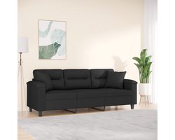 vidaXL Microfiber Bank - Drie Zits Bank - Driezitsbank met kussens 180 cm microvezelstof zwart - Zwarte Bank - Lounge Bank - Bankstellen