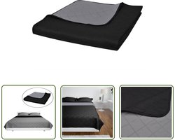 vidaXL Microfiber Bedsprei - Gewatteerde Bedsprei - Bedsprei gewatteerd dubbelzijdig 170x210 cm zwart/grijs - Dubbellaags Bedsprei - Bedsprei Zwart Grijs - Winterbedsprei