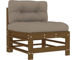 vidaXL Middenbank met kussens honingbruin hout Houten Bank - Tuinset - Lounge Set - Buitenbank - Balkonset