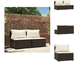 vidaXL Middenbank - Middenbanken - Middenzitting - Midden Zitplaats - Tuinmiddenbanken met kussens 2 st poly rattan bruin