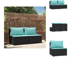 vidaXL Middenbank - Middenbanken - Middenzitting - Midden Zitplaats - Tuinmiddenbanken met kussens 2 st poly rattan zwart