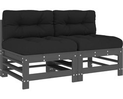 vidaXL - Middenbanken - met - kussens - 2 - st - massief - grenenhout - grijs