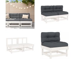 vidaXL - Middenbanken - met - kussens - 2 - st - massief - grenenhout - wit
