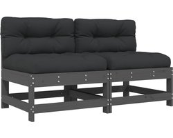 vidaXL Middenbanken met kussens - 2 stuks - Grijs Houten Bank - Tuinset - Lounge Set - Buitenbank - Balkonset