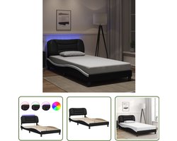vidaXL Modern Bedframe - Stijlvol Bedframe - Bedframe met LED zonder matras Hvar kunstleer zwart en wit 100x200 cm - Led Bedframe - Kunstleder Bed - Slaapkamersdecoratie