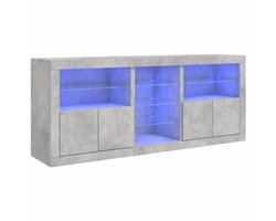 vidaXL Modern Dressoir - Dressoir - Dressoir met LED-verlichting 181,5x37x67 cm betongrijs - Led Dressoir - Beton Grijs Dressoir - Houten Dressoir
