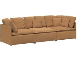 vidaXL - Modulaire - bank - met - kussens - gekrulde - wolachtige - stof - beige