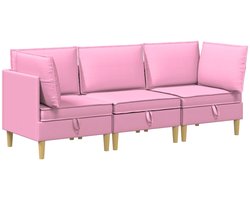 vidaXL - Modulaire - bankset - met - opslag - 3 - st - Roze - Stof