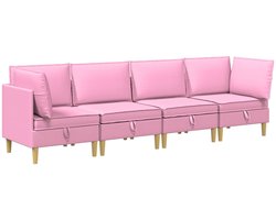 vidaXL - Modulaire - bankset - met - opslag - 4 - st - Roze - Stof