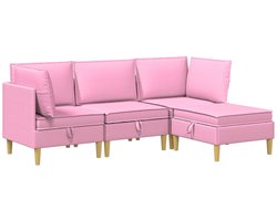 vidaXL - Modulaire - bankset - met - opslag - 4 - st - Roze - Stof